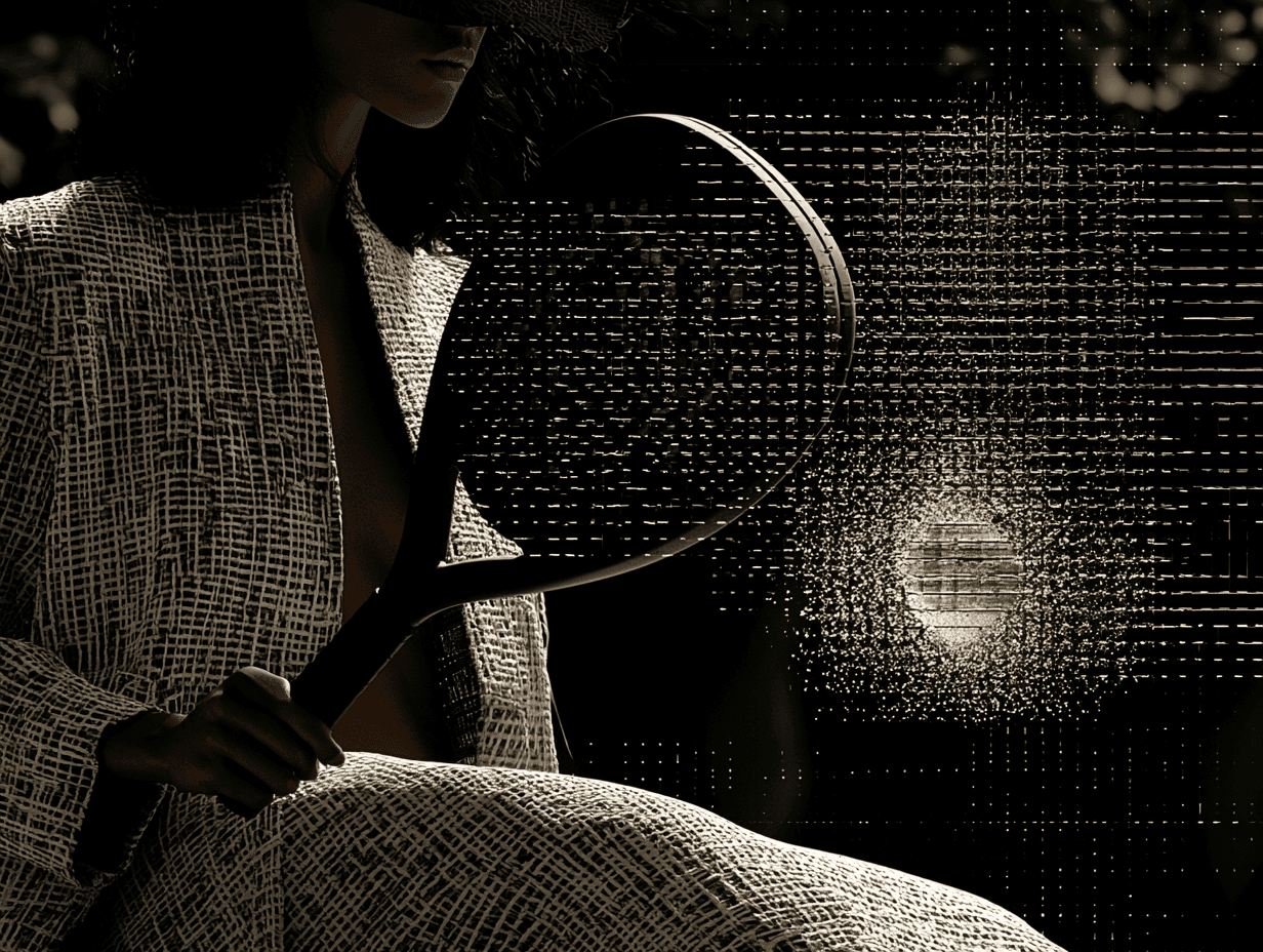 Padel racket portrait with luminous particle field
