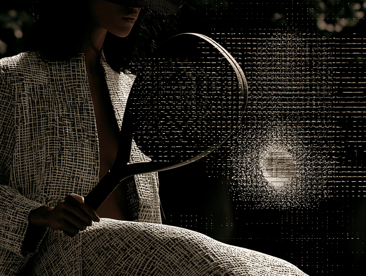 Padel racket portrait with luminous particle field